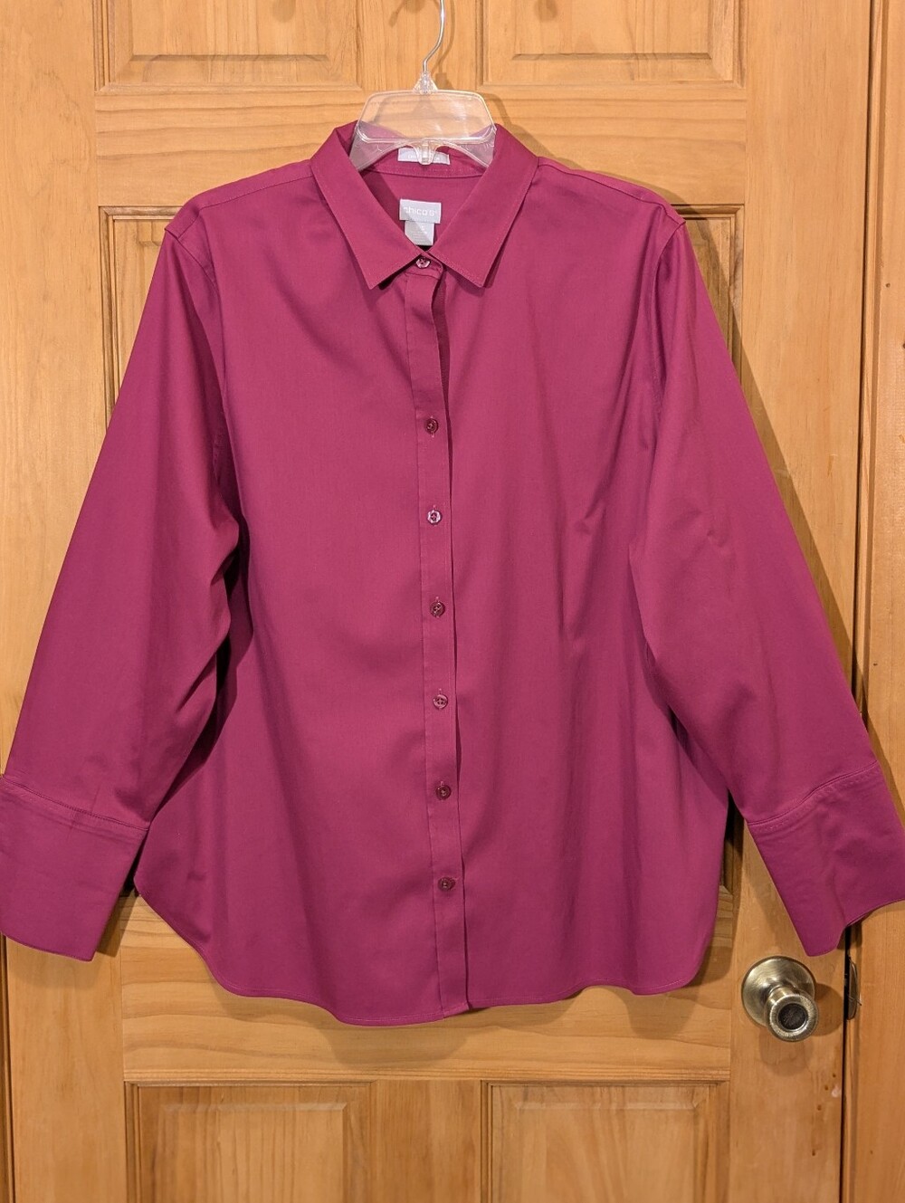 Chicos Blouse Button Down LS Cotton Blend Purple 3/XL 18 Chic Stretch No Iron